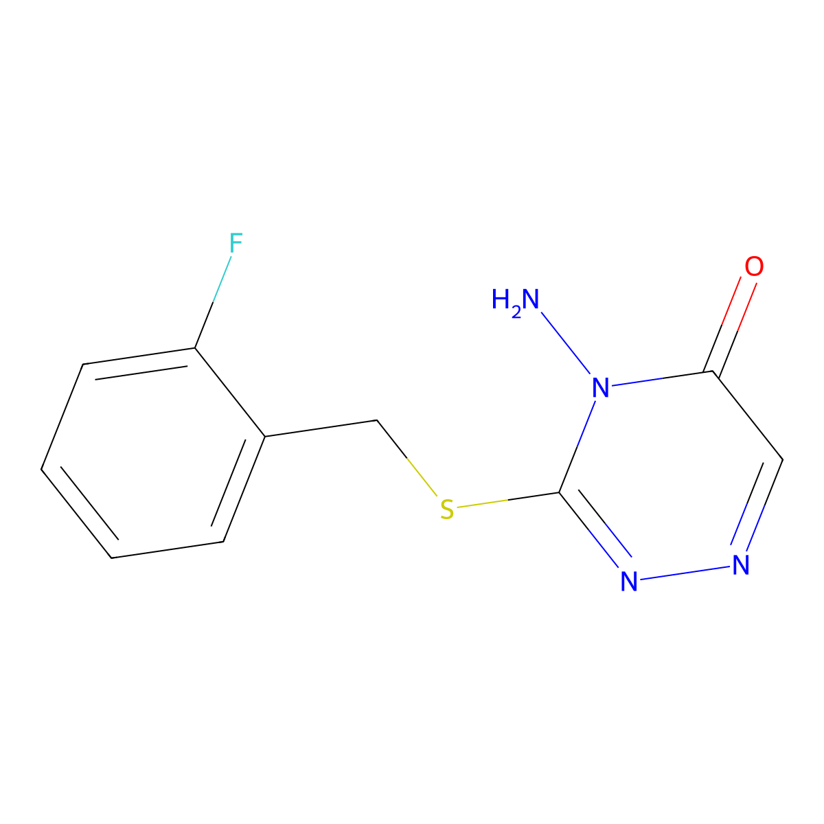 4-amino-3-((2-fluorobenzyl)thio)-1,2,4-triazin-5(4H)-one molecular structure, CAS 773151-40-9