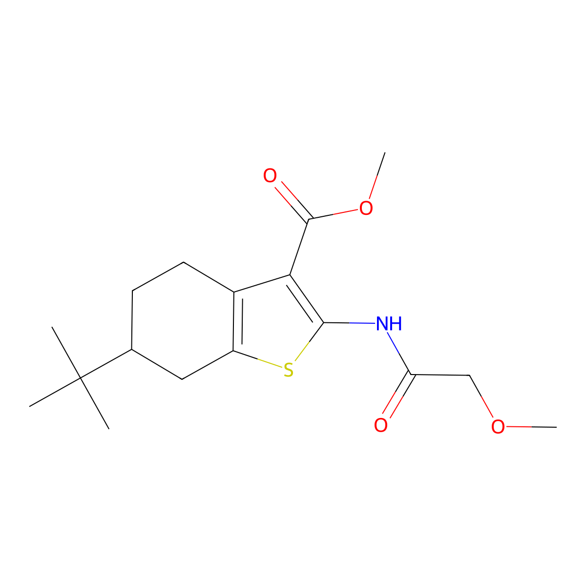 Methyl 6-(tert-butyl)-2-(2-methoxyacetamido)-4,5,6,7-tetrahydrobenzo[b]thiophene-3-carboxylate molecular structure, CAS 773151-86-3