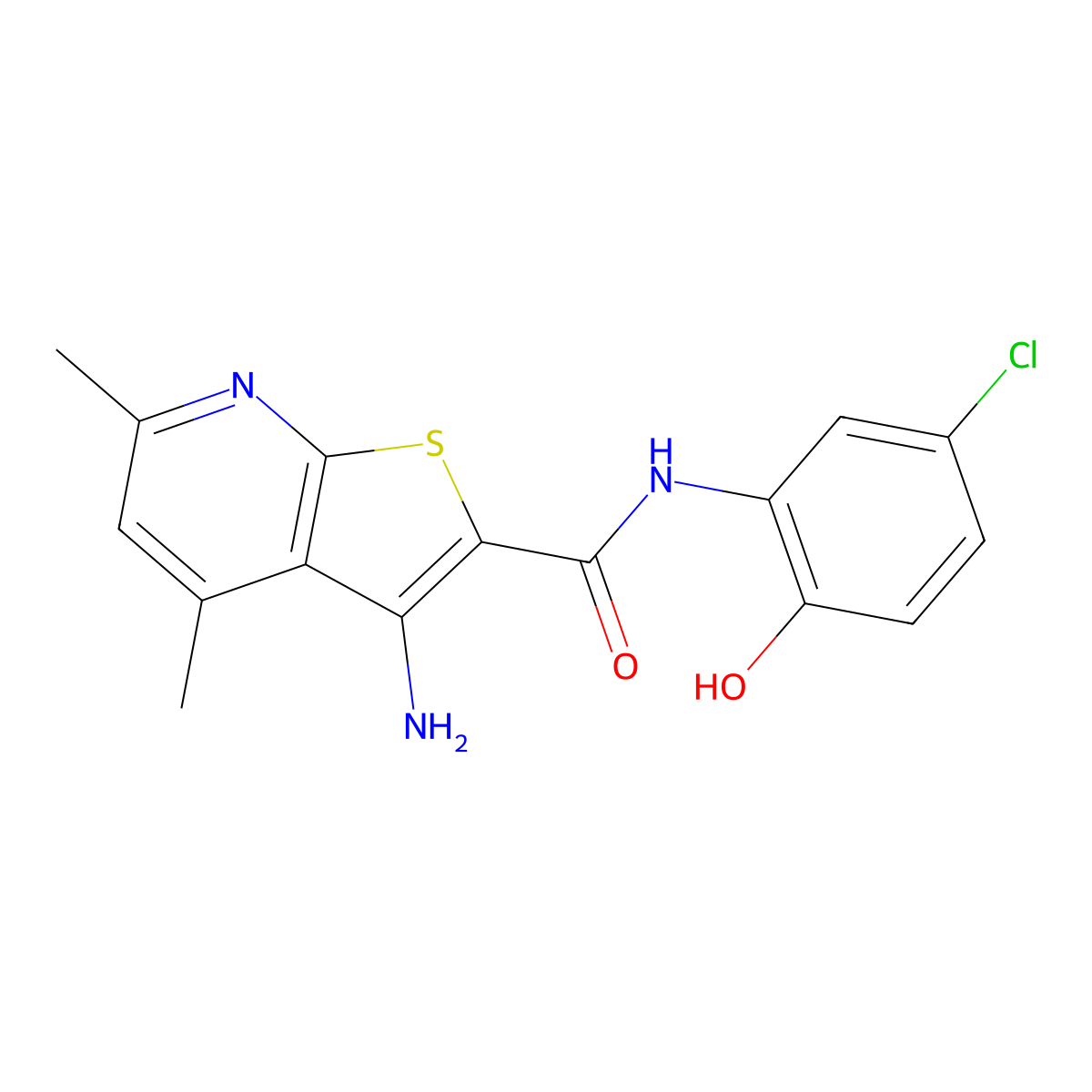 3-amino-N-(5-chloro-2-hydroxyphenyl)-4,6-dimethylthieno[2,3-b]pyridine-2-carboxamide molecular structure, CAS 773152-27-5
