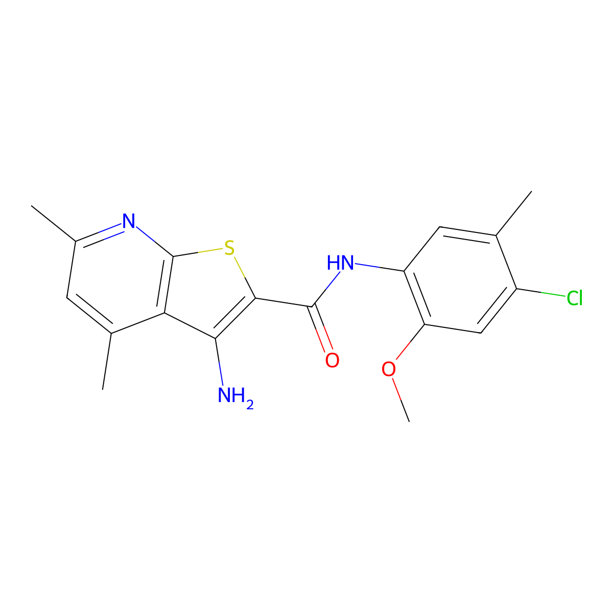 3-amino-N-(4-chloro-2-methoxy-5-methylphenyl)-4,6-dimethylthieno[2,3-b]pyridine-2-carboxamide molecular structure, CAS 773152-28-6