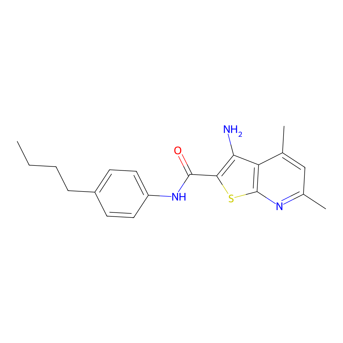 3-amino-N-(4-butylphenyl)-4,6-dimethylthieno[2,3-b]pyridine-2-carboxamide molecular structure, CAS 773152-29-7