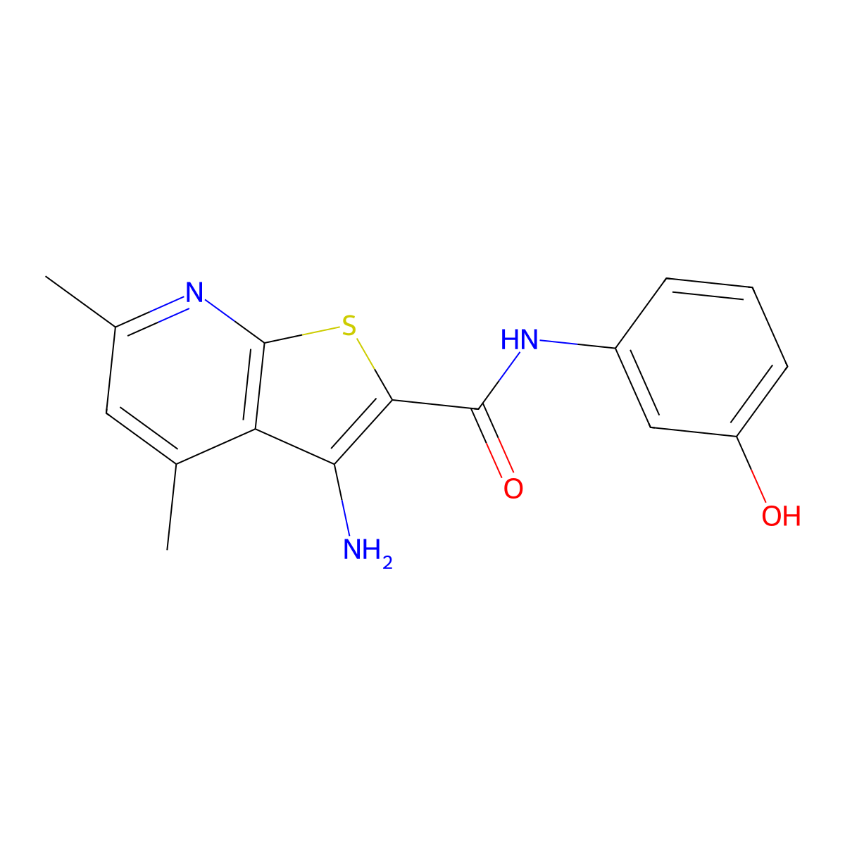 3-amino-N-(3-hydroxyphenyl)-4,6-dimethylthieno[2,3-b]pyridine-2-carboxamide molecular structure, CAS 773152-30-0