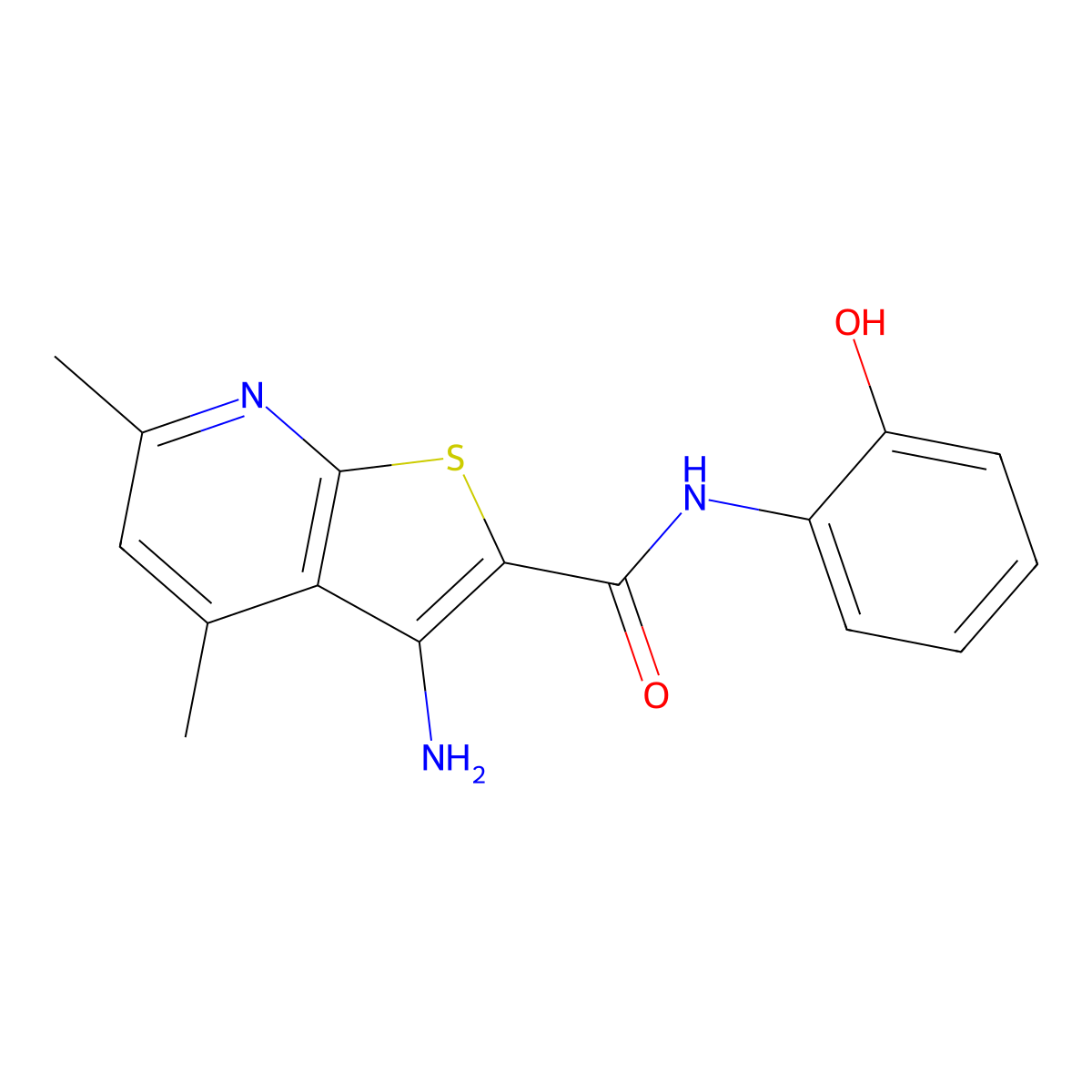 3-amino-N-(2-hydroxyphenyl)-4,6-dimethylthieno[2,3-b]pyridine-2-carboxamide molecular structure, CAS 773152-31-1