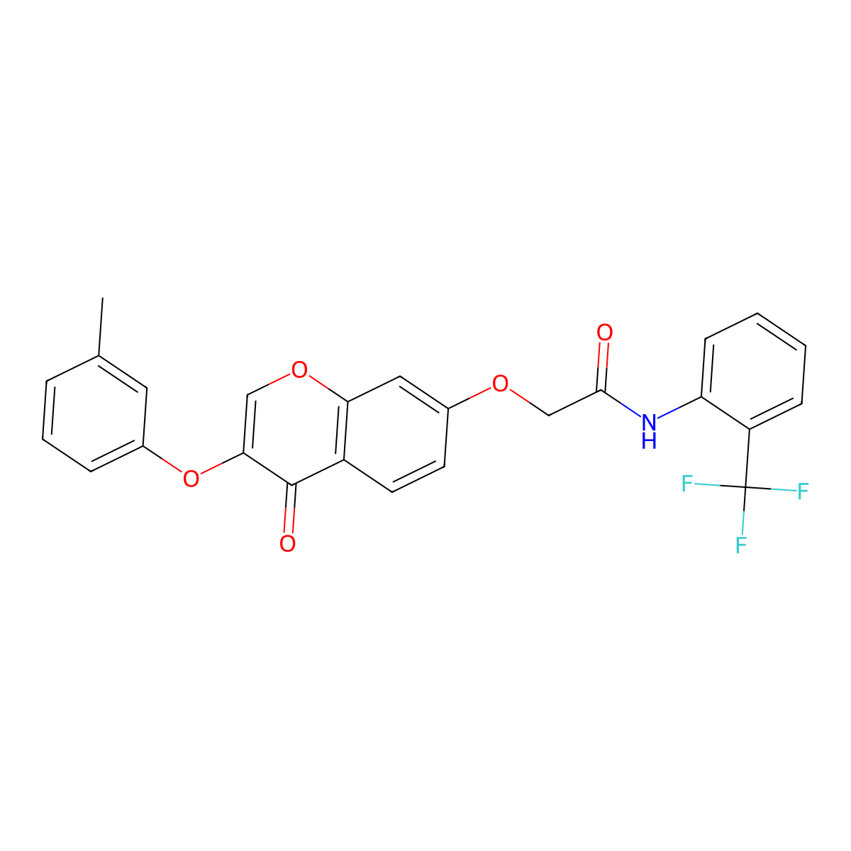 2-[3-(3-methylphenoxy)-4-oxochromen-7-yl]oxy-N-[2-(trifluoromethyl)phenyl]acetamide molecular structure, CAS 773152-50-4