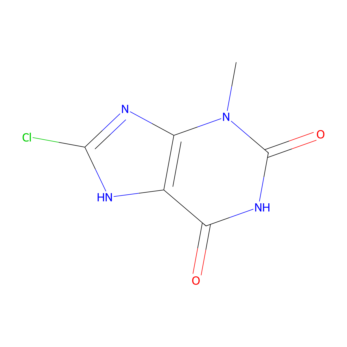 8-chloro-3-methyl-2,3,6,9-tetrahydro-1H-purine-2,6-dione molecular structure, CAS 77350-93-7