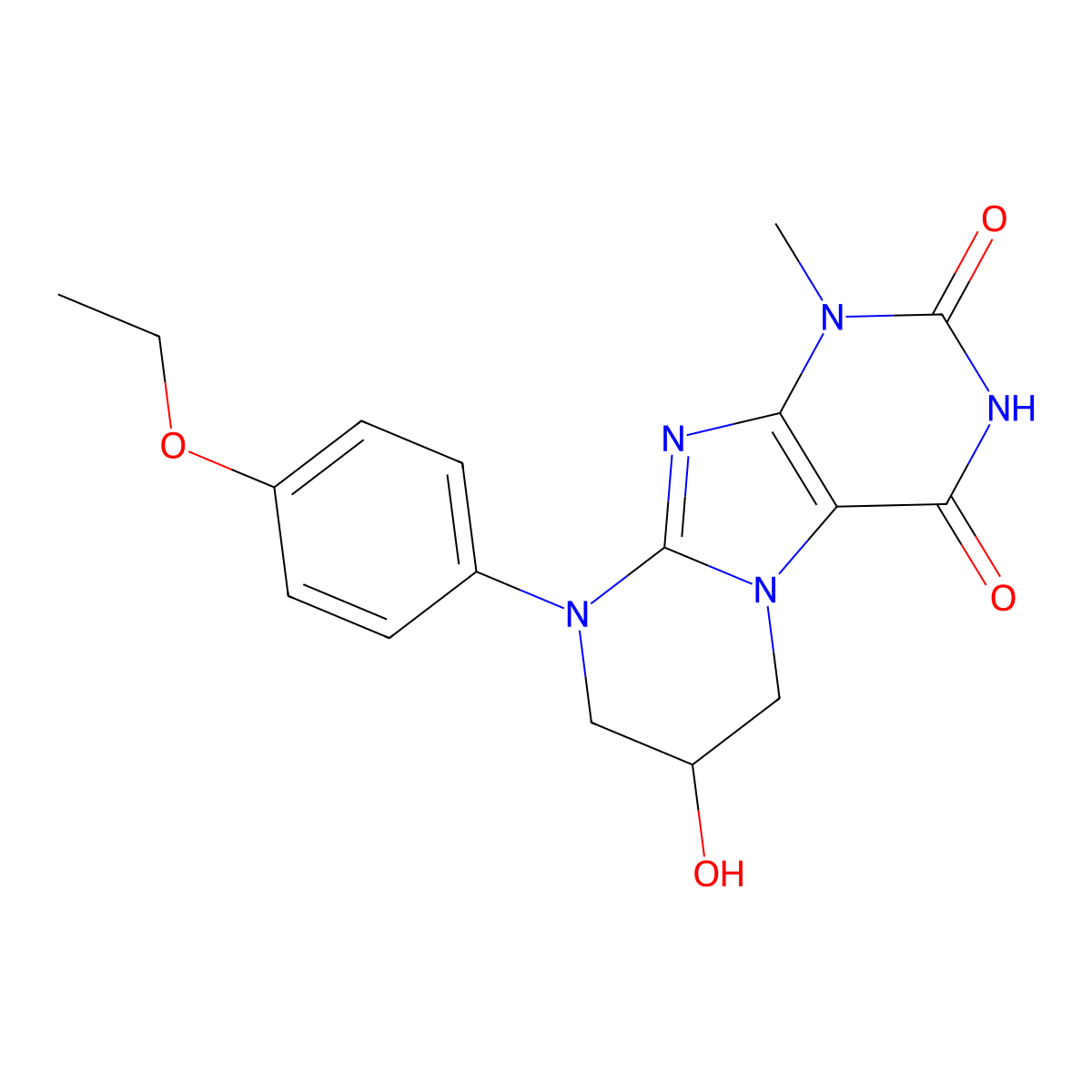 8-(4-Ethoxy-PH)-6-HO-1-ME-5,6,7,8-4H-1H-1,3,4B,8,9-pentaaza-fluorene-2,4-dione molecular structure, CAS 77351-01-0