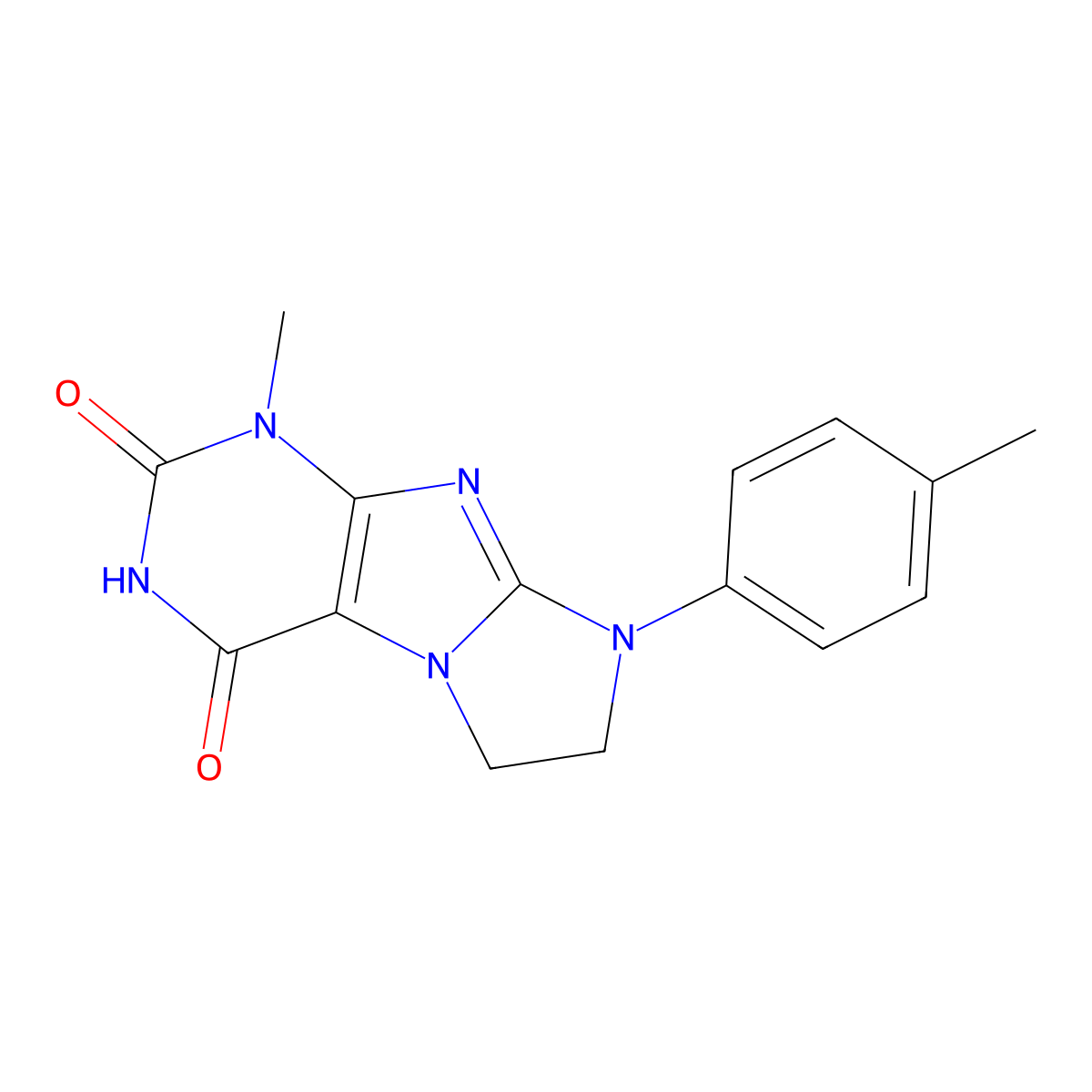 1-Methyl-8-(4-methylphenyl)-1,3,5-trihydroimidazolidino[1,2-h]purine-2,4-dione molecular structure, CAS 77351-10-1