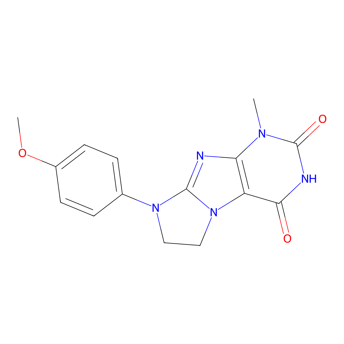 8-(4-methoxyphenyl)-1-methyl-7,8-dihydro-1H-imidazo[2,1-f]purine-2,4(3H,6H)-dione molecular structure, CAS 77351-11-2