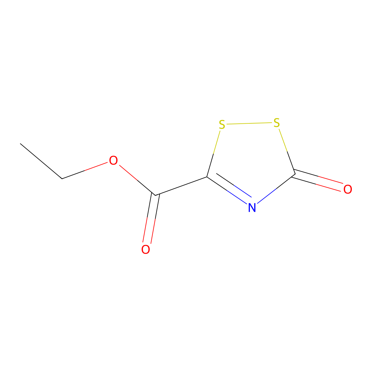 ethyl 3-oxo-3H-1,2,4-dithiazole-5-carboxylate molecular structure, CAS 77358-31-7