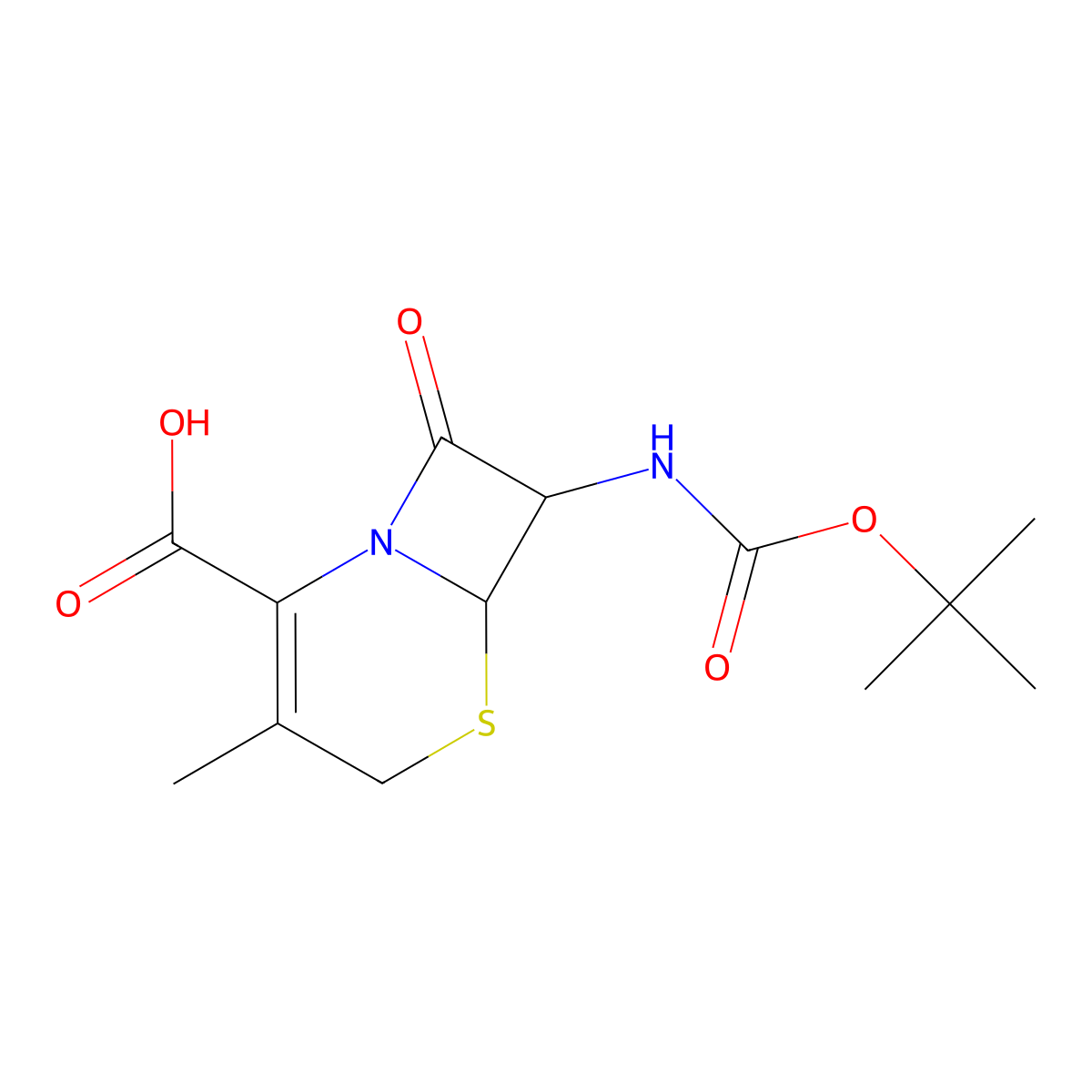 (6R,7R)-7-{[(tert-butoxy)carbonyl]amino}-3-methyl-8-oxo-5-thia-1-azabicyclo[4.2.0]oct-2-ene-2-carboxylic acid molecular structure, CAS 77359-59-2