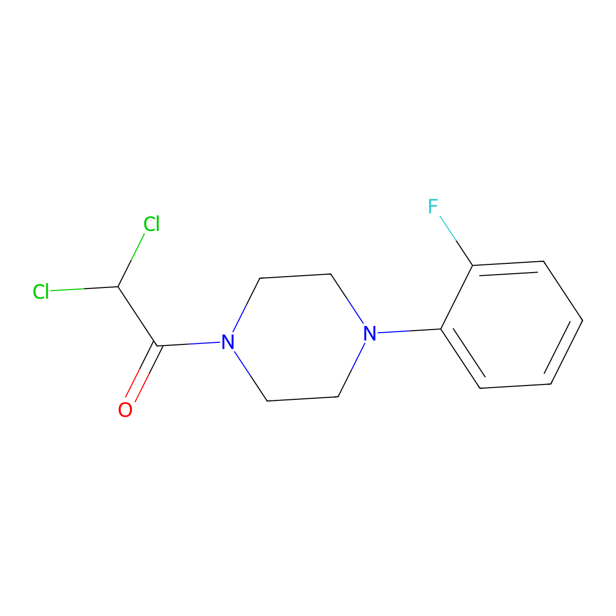 2,2-Dichloro-1-[4-(2-fluorophenyl)piperazin-1-yl]ethanone molecular structure, CAS 77368-09-3