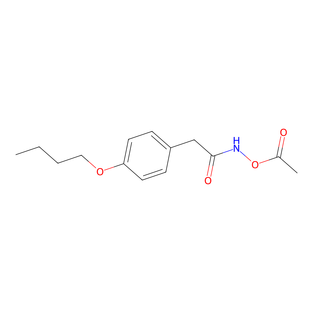 Hydroxylamine, O-acetyl-N-(p-butoxyphenylacetyl)- molecular structure, CAS 77372-67-9