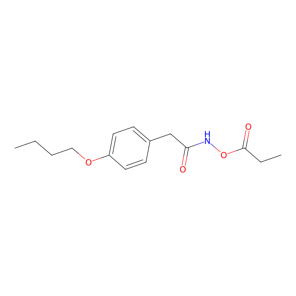 Hydroxylamine, N-(p-butoxyphenylacetyl)-O-propionyl- molecular structure, CAS 77372-68-0