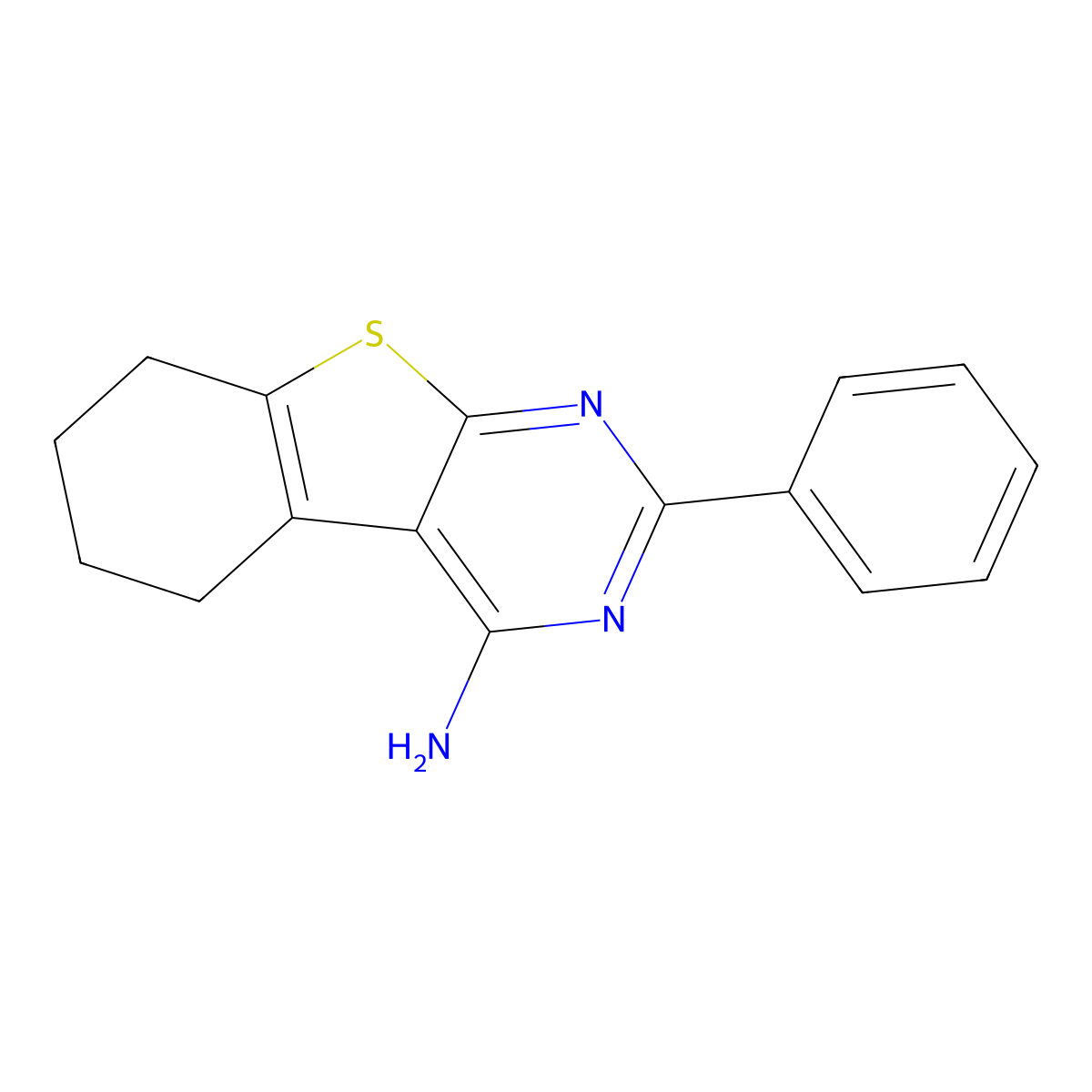 2-Phenyl-5,6,7,8-tetrahydro-[1]benzothiolo[2,3-d]pyrimidin-4-amine molecular structure, CAS 77373-46-7