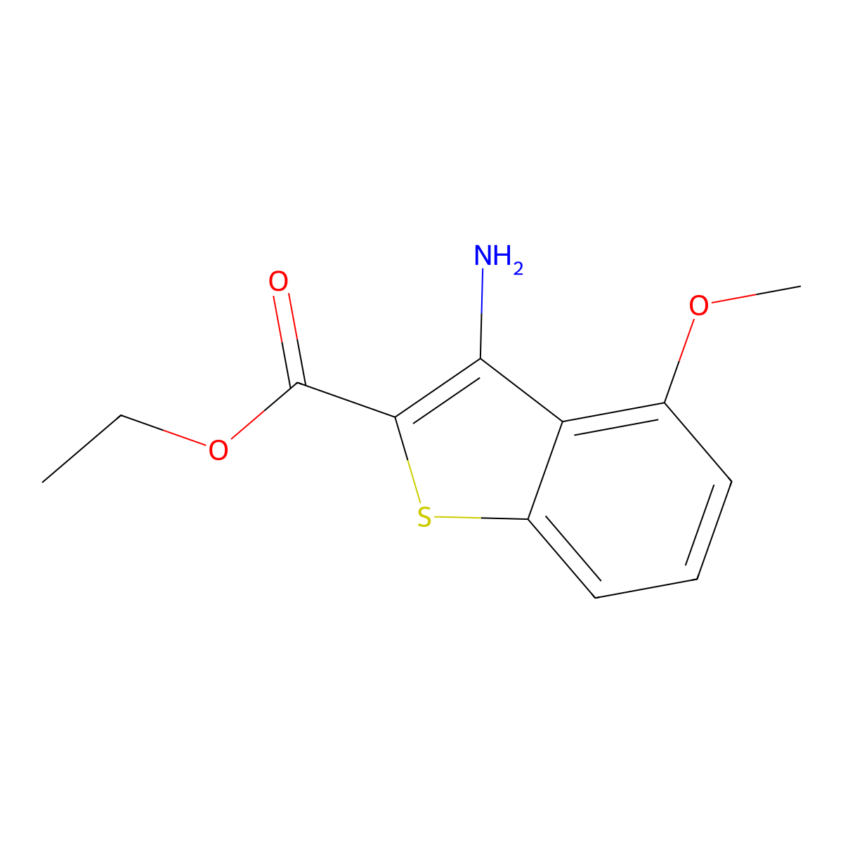 Ethyl 3-amino-4-methoxy-1-benzothiophene-2-carboxylate molecular structure, CAS 77373-52-5