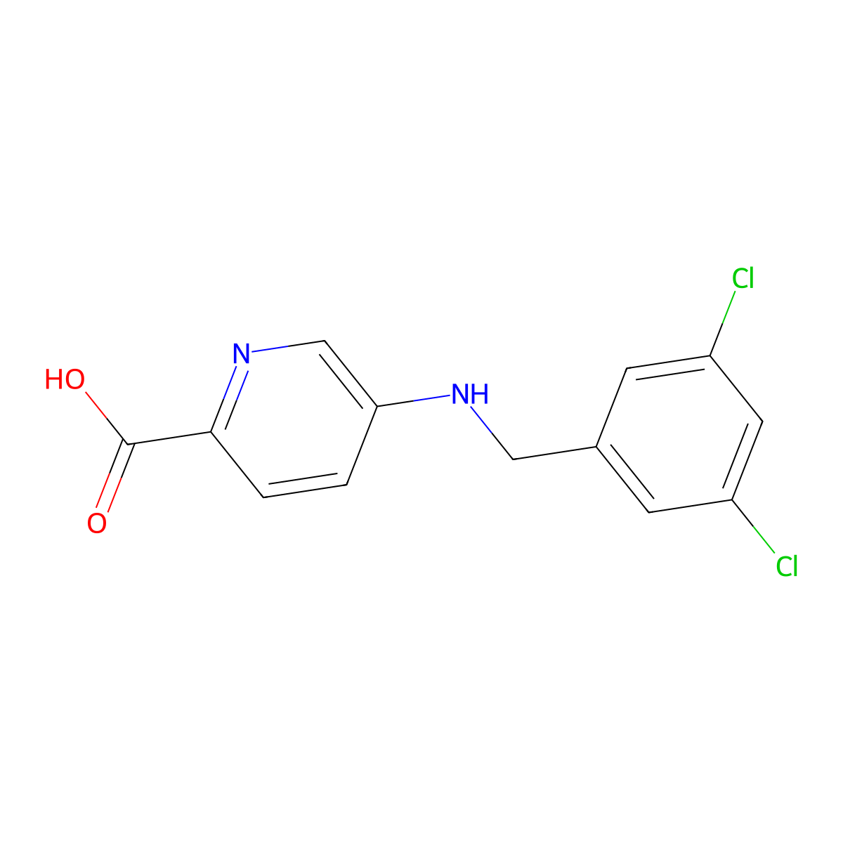 5-[[(3,5-Dichlorophenyl)methyl]amino]-2-pyridinecarboxylic acid molecular structure, CAS 773796-31-9