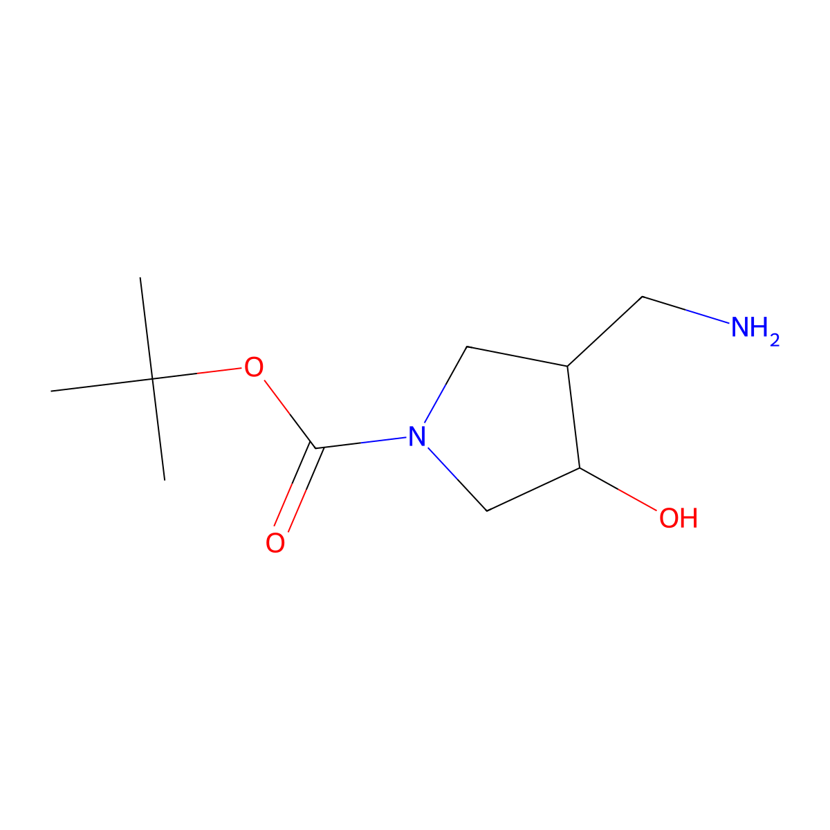 Tert-butyl 3-(aminomethyl)-4-hydroxypyrrolidine-1-carboxylate molecular structure, CAS 773826-73-6