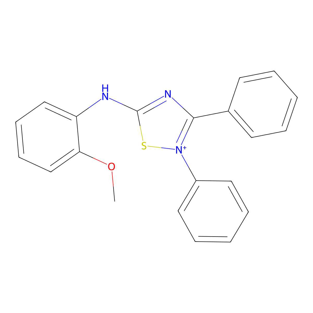 5-((2-Methoxyphenyl)amino)-2,3-diphenyl-1,2,4-thiadiazol-2-ium molecular structure, CAS 773843-38-2
