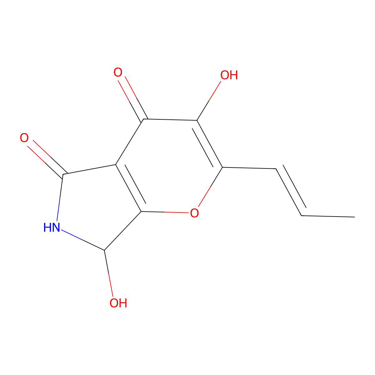 (7R)-6,7-Dihydro-3,7-dihydroxy-2-(1E)-1-propen-1-ylpyrano(2,3-c)pyrrole-4,5-dione molecular structure, CAS 773855-65-5