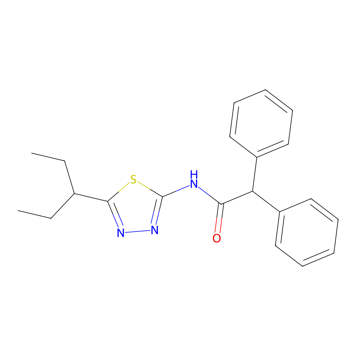 N-[5-(pentan-3-yl)-1,3,4-thiadiazol-2-yl]-2,2-diphenylacetamide molecular structure, CAS 773860-98-3