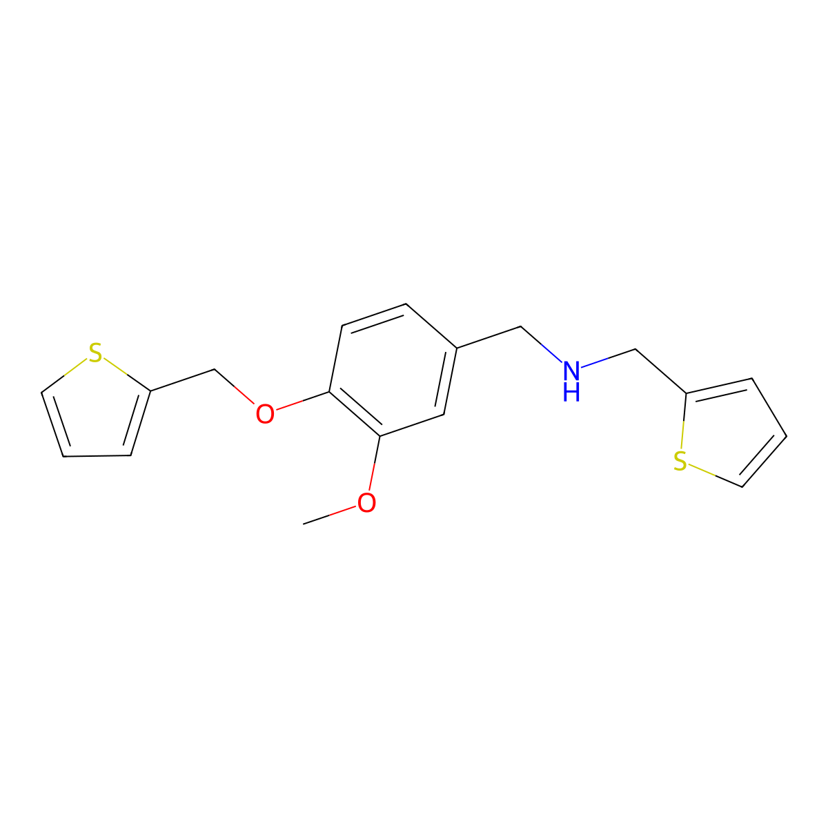 1-[3-methoxy-4-(thiophen-2-ylmethoxy)phenyl]-N-(thiophen-2-ylmethyl)methanamine molecular structure, CAS 773864-60-1