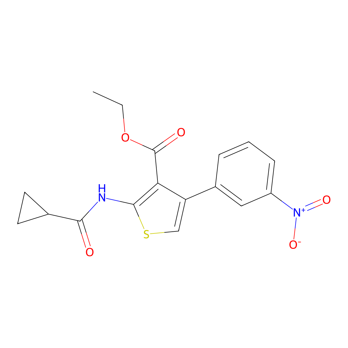 Ethyl 2-(cyclopropanecarbonylamino)-4-(3-nitrophenyl)thiophene-3-carboxylate molecular structure, CAS 773864-75-8