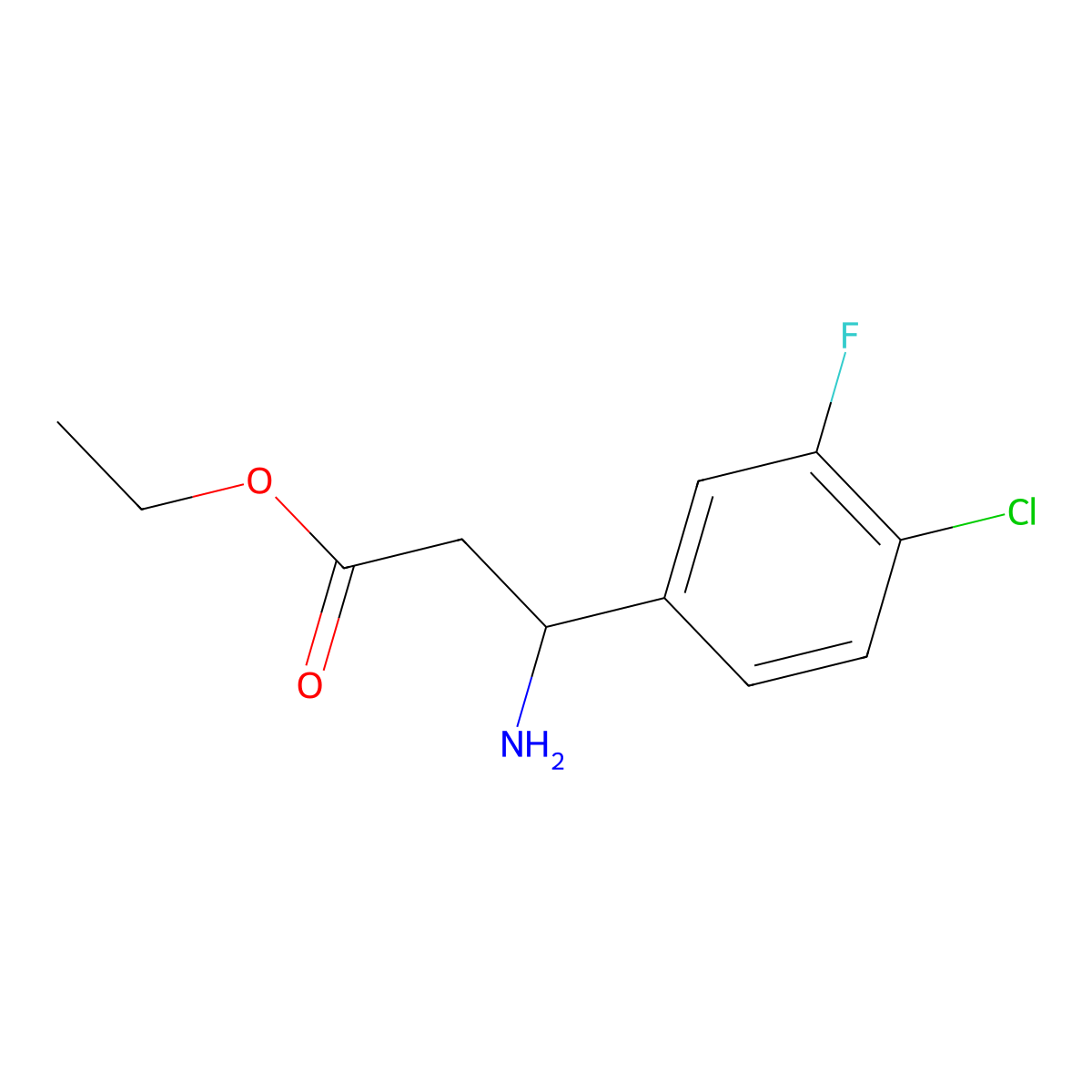 Ethyl 3-amino-3-(4-chloro-3-fluorophenyl)propanoate molecular structure, CAS 773866-43-6