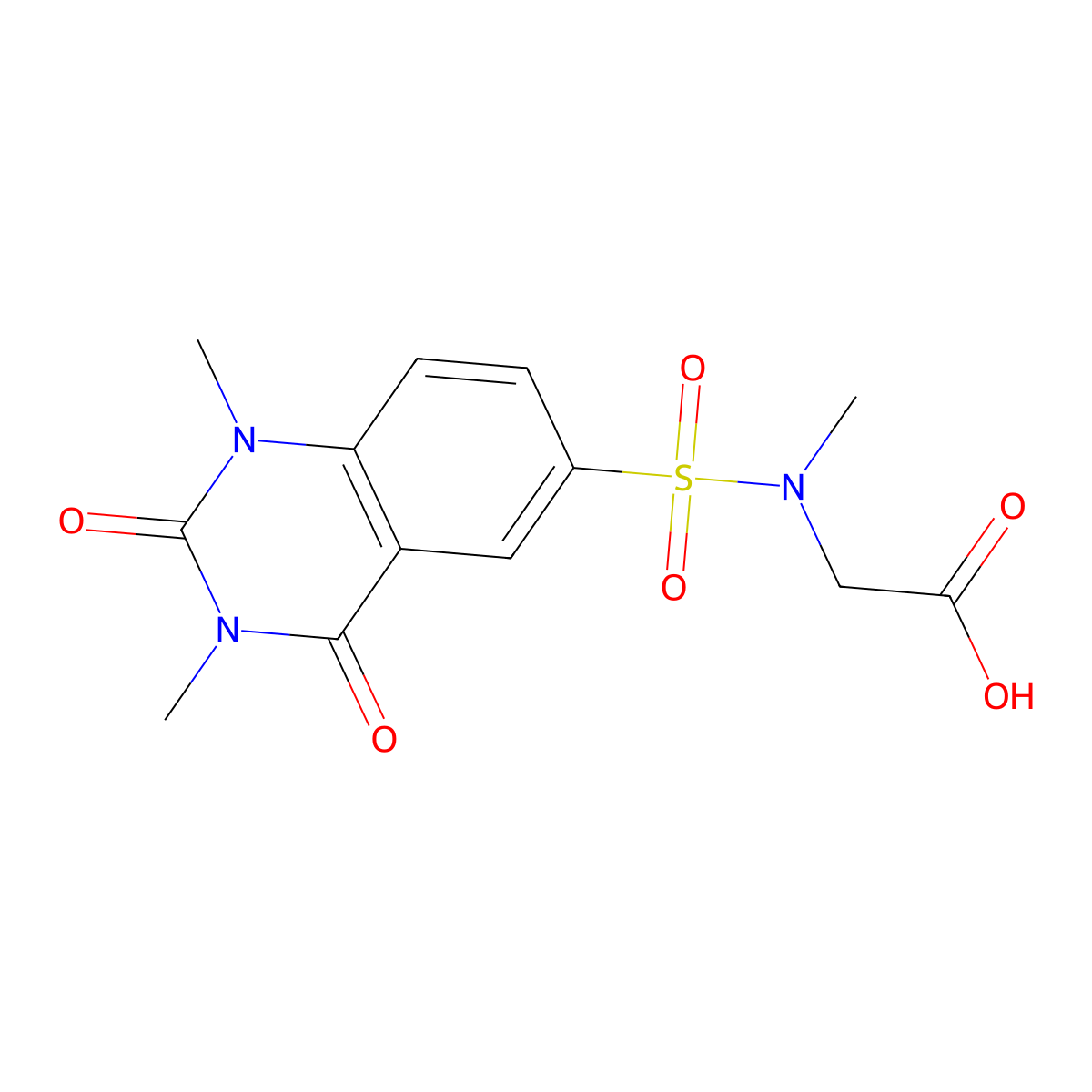 2-(N-methyl-1,3-dimethyl-2,4-dioxo-1,2,3,4-tetrahydroquinazoline-6-sulfonamido)acetic acid molecular structure, CAS 773877-46-6