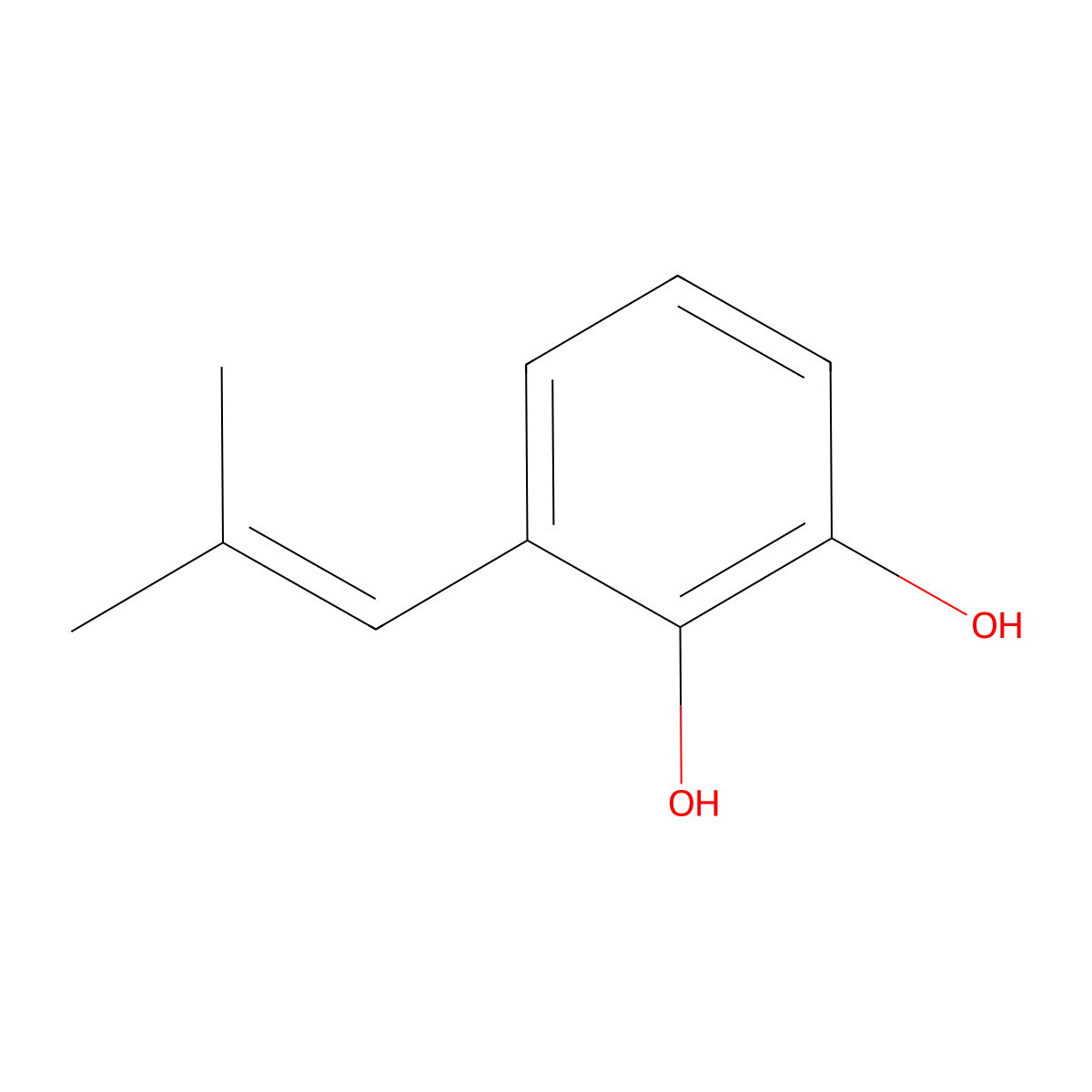 1,2-Benzenediol, 3-(2-methyl-1-propenyl)- molecular structure, CAS 77391-94-7