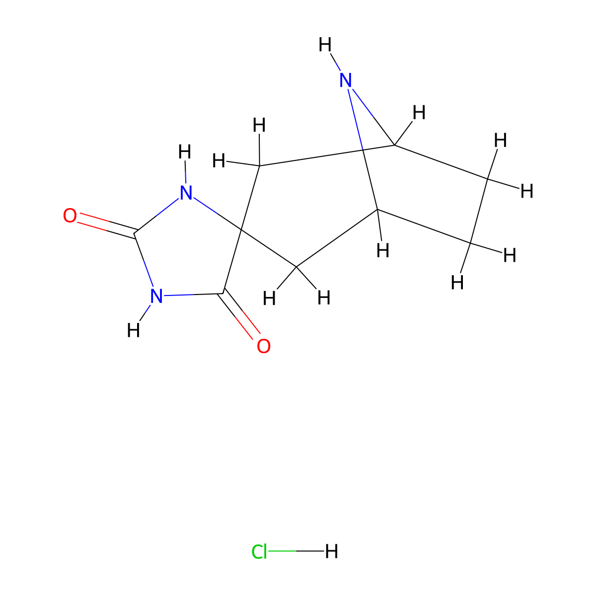 8-Azaspiro[bicyclo[3.2.1]octane-3,4'-imidazolidine]-2',5'-dione hydrochloride molecular structure, CAS 77398-55-1