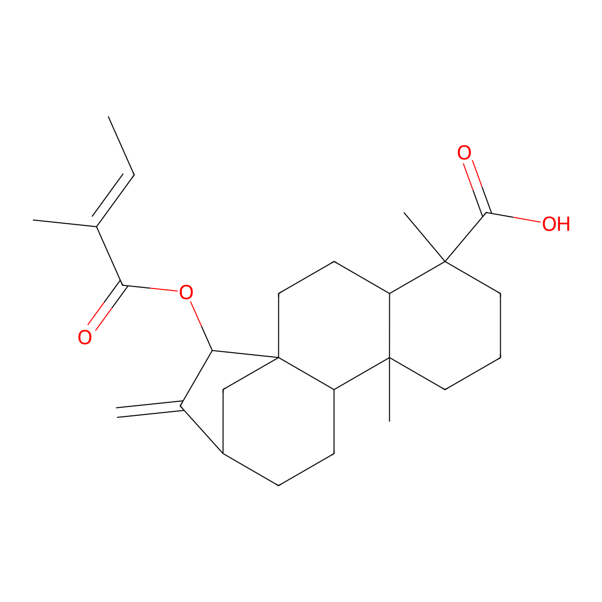 (5R,9S,15R)-5,9-dimethyl-15-[(Z)-2-methylbut-2-enoyl]oxy-14-methylidenetetracyclo[11.2.1.01,10.04,9]hexadecane-5-carboxylic acid molecular structure, CAS 77399-93-0