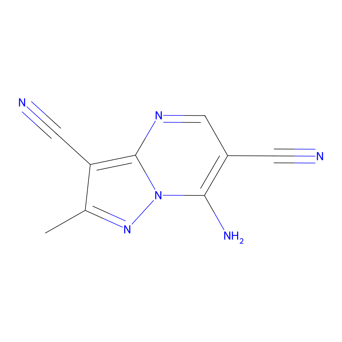 7-Amino-2-methylpyrazolo[1,5-a]pyrimidine-3,6-dicarbonitrile molecular structure, CAS 774183-81-2