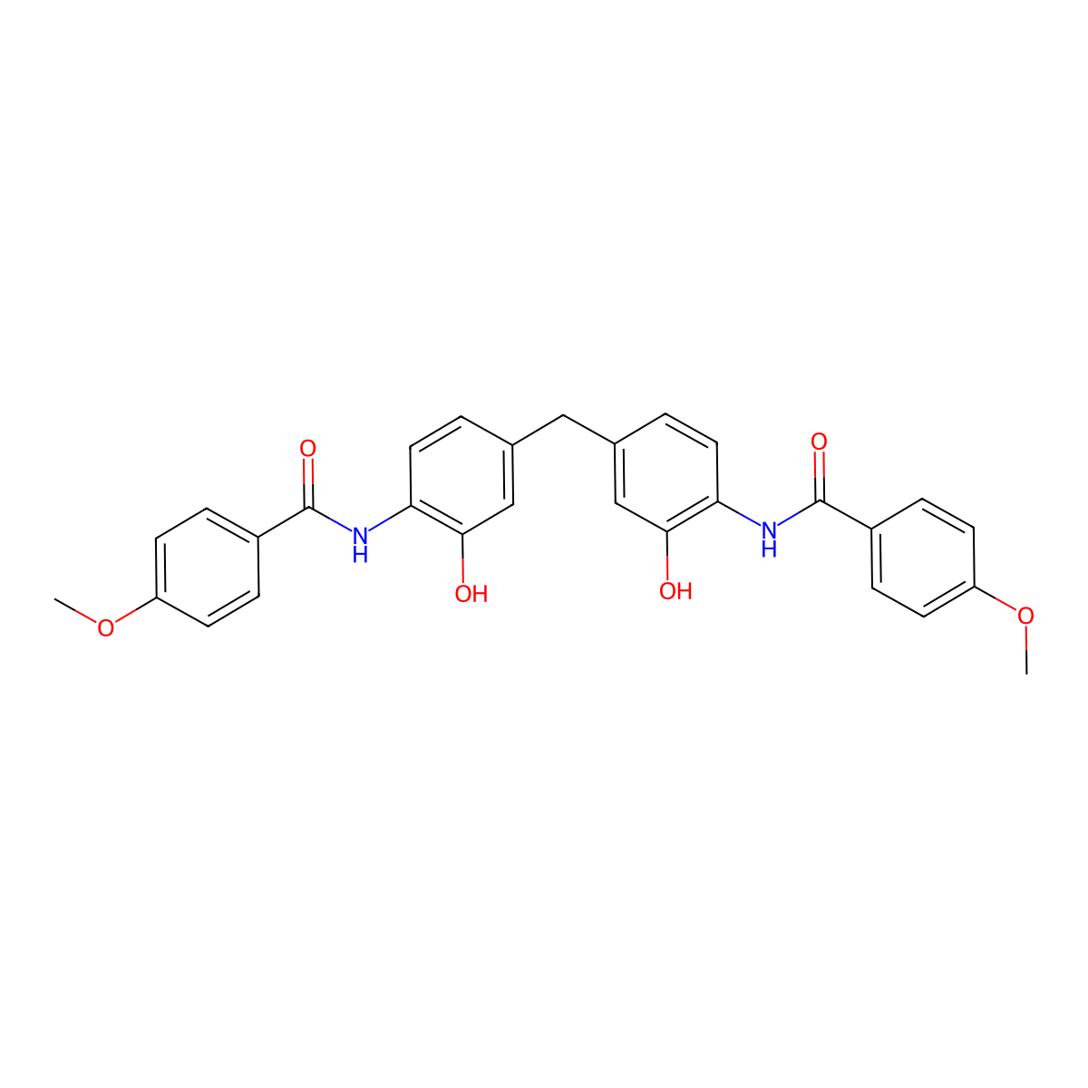 N-[2-hydroxy-4-[[3-hydroxy-4-[(4-methoxybenzoyl)amino]phenyl]methyl]phenyl]-4-methoxybenzamide molecular structure, CAS 774184-07-5