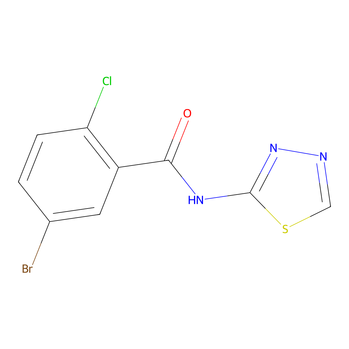 5-bromo-2-chloro-N-(1,3,4-thiadiazol-2-yl)benzamide molecular structure, CAS 774184-24-6