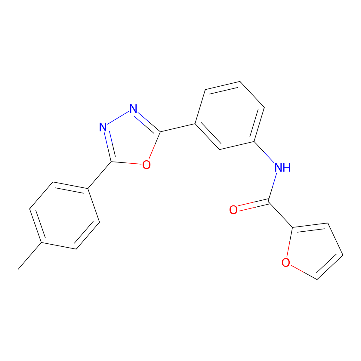 N-[3-[5-(4-methylphenyl)-1,3,4-oxadiazol-2-yl]phenyl]furan-2-carboxamide molecular structure, CAS 774186-02-6