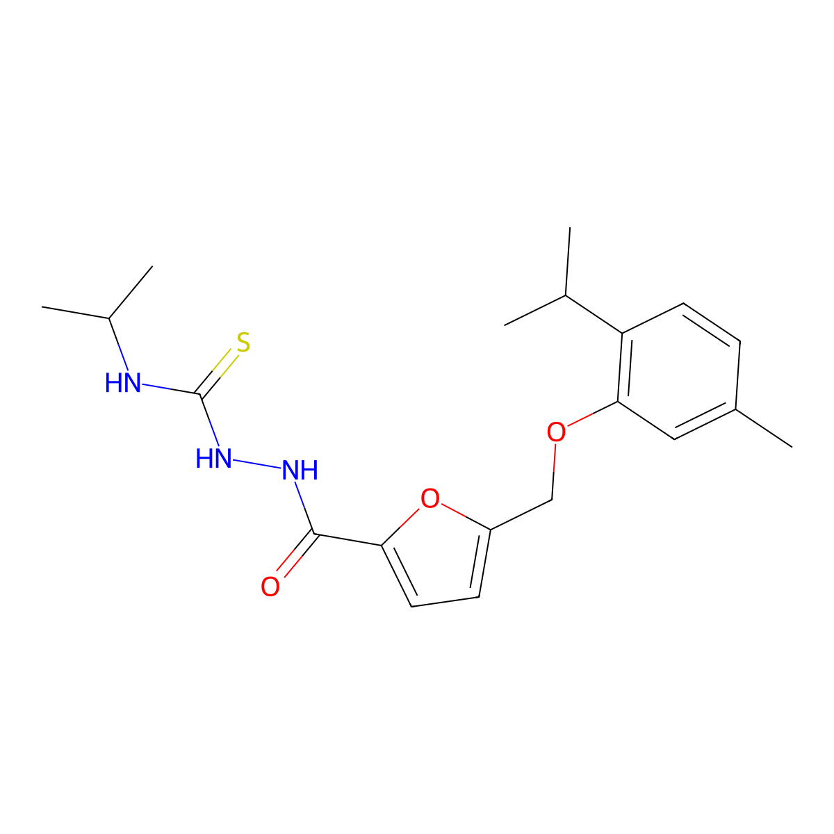 2-[(5-{[5-methyl-2-(propan-2-yl)phenoxy]methyl}furan-2-yl)carbonyl]-N-(propan-2-yl)hydrazinecarbothioamide molecular structure, CAS 774186-50-4
