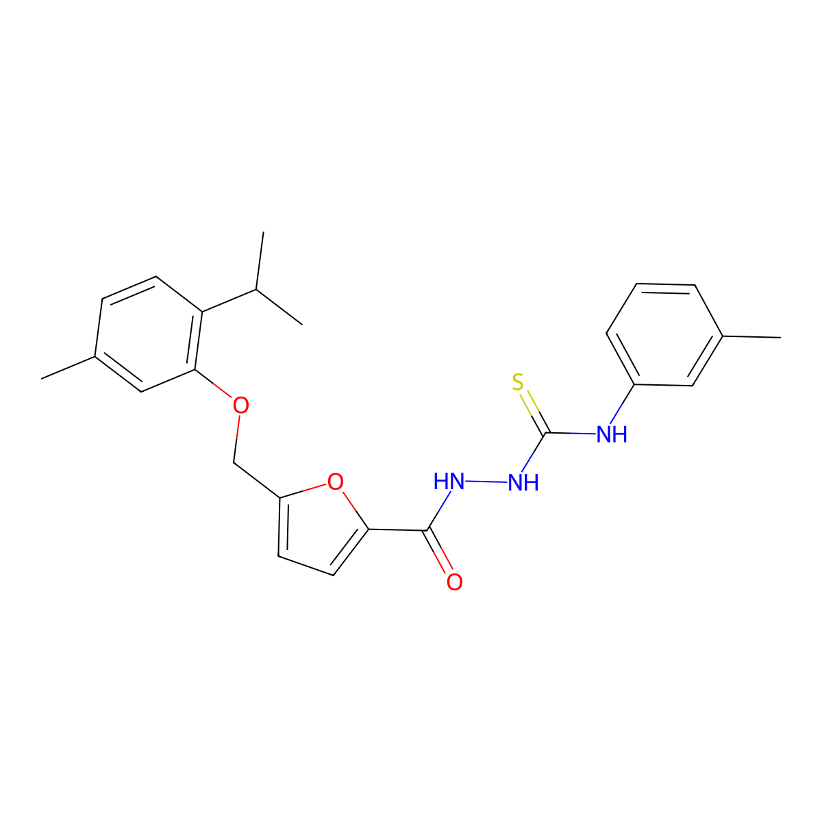 N-(3-methylphenyl)-2-[(5-{[5-methyl-2-(propan-2-yl)phenoxy]methyl}furan-2-yl)carbonyl]hydrazinecarbothioamide molecular structure, CAS 774186-64-0
