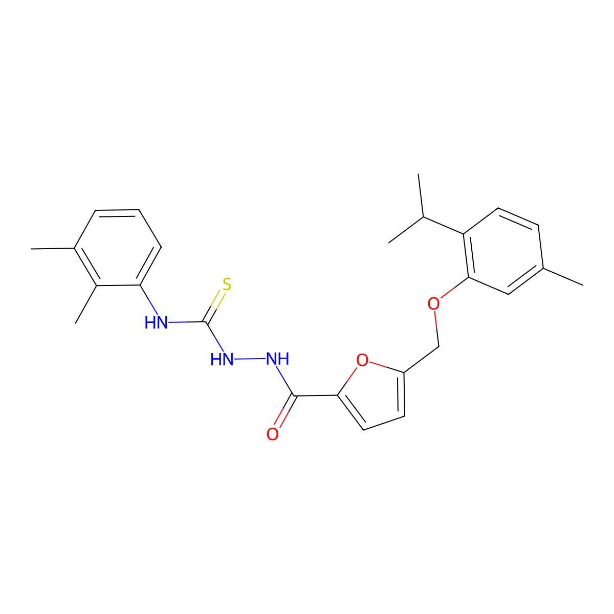 N-(2,3-dimethylphenyl)-2-[(5-{[5-methyl-2-(propan-2-yl)phenoxy]methyl}furan-2-yl)carbonyl]hydrazinecarbothioamide molecular structure, CAS 774186-66-2