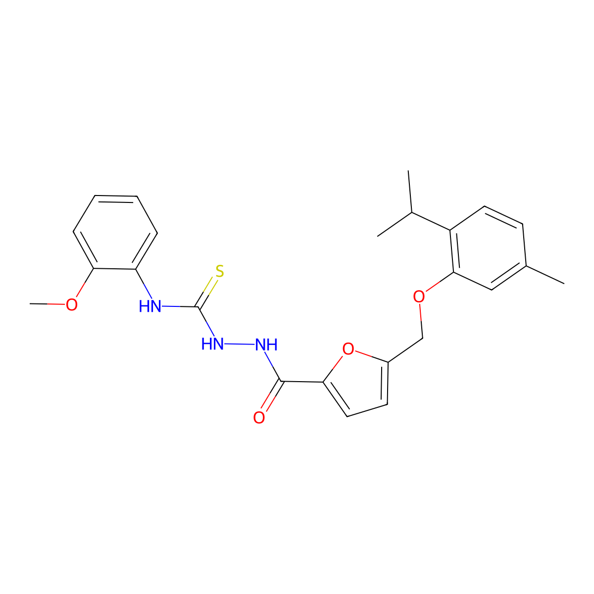 N-(2-methoxyphenyl)-2-[(5-{[5-methyl-2-(propan-2-yl)phenoxy]methyl}furan-2-yl)carbonyl]hydrazinecarbothioamide molecular structure, CAS 774186-72-0