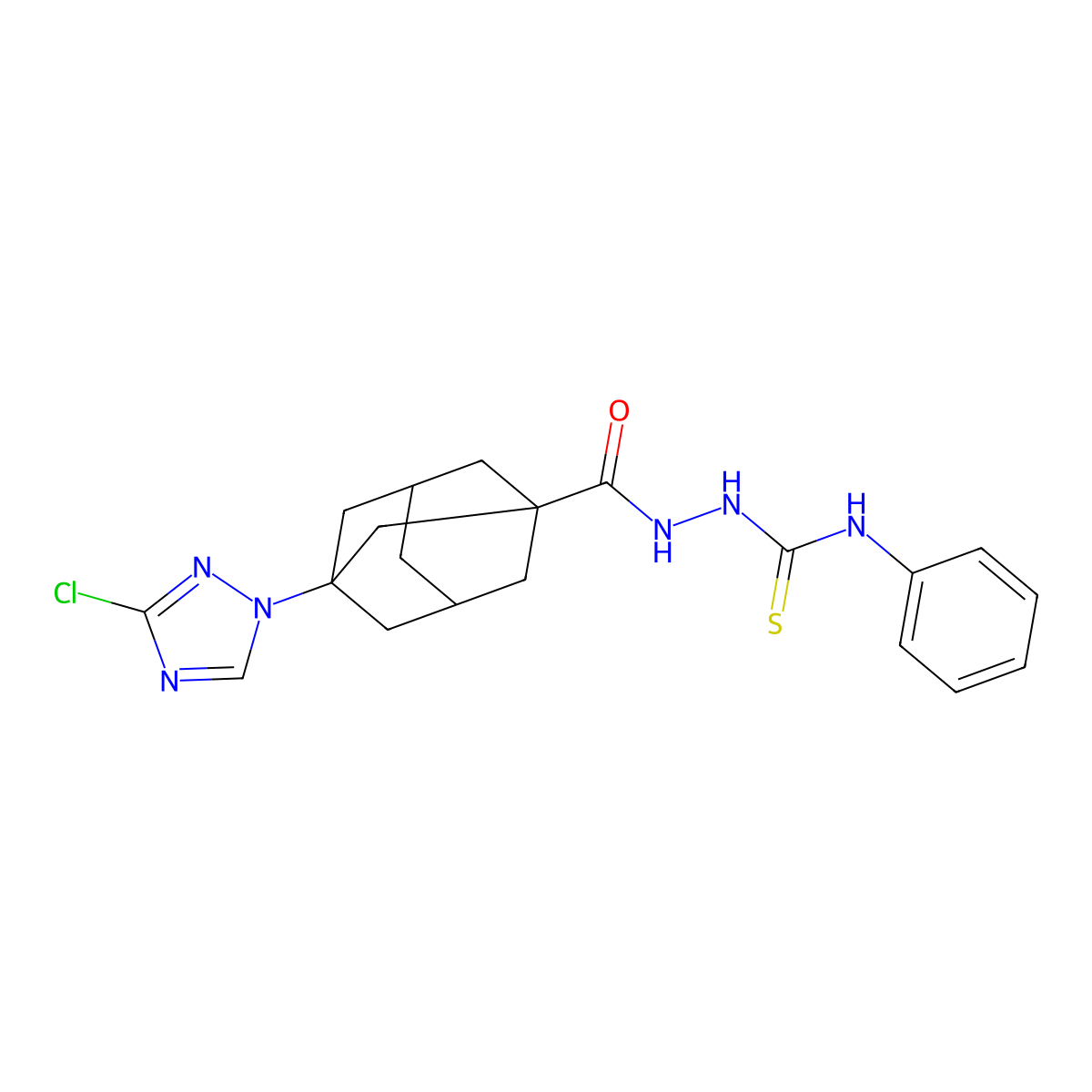 2-{[3-(3-chloro-1H-1,2,4-triazol-1-yl)tricyclo[3.3.1.1~3,7~]dec-1-yl]carbonyl}-N-phenylhydrazinecarbothioamide molecular structure, CAS 774186-78-6