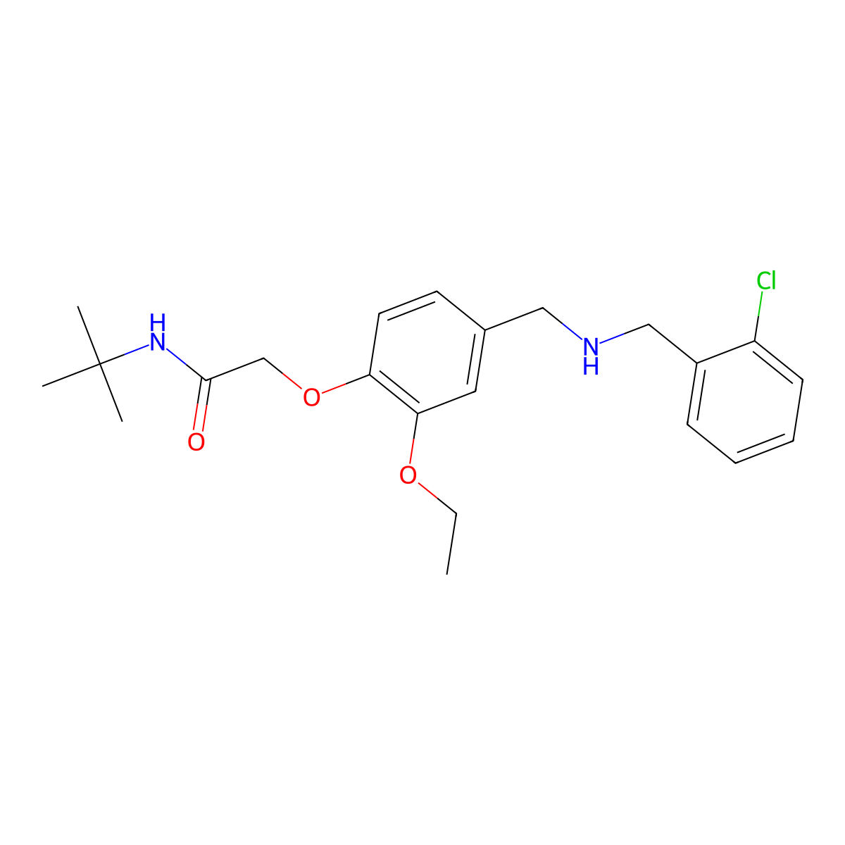 N-tert-butyl-2-(4-{[(2-chlorobenzyl)amino]methyl}-2-ethoxyphenoxy)acetamide molecular structure, CAS 774188-77-1