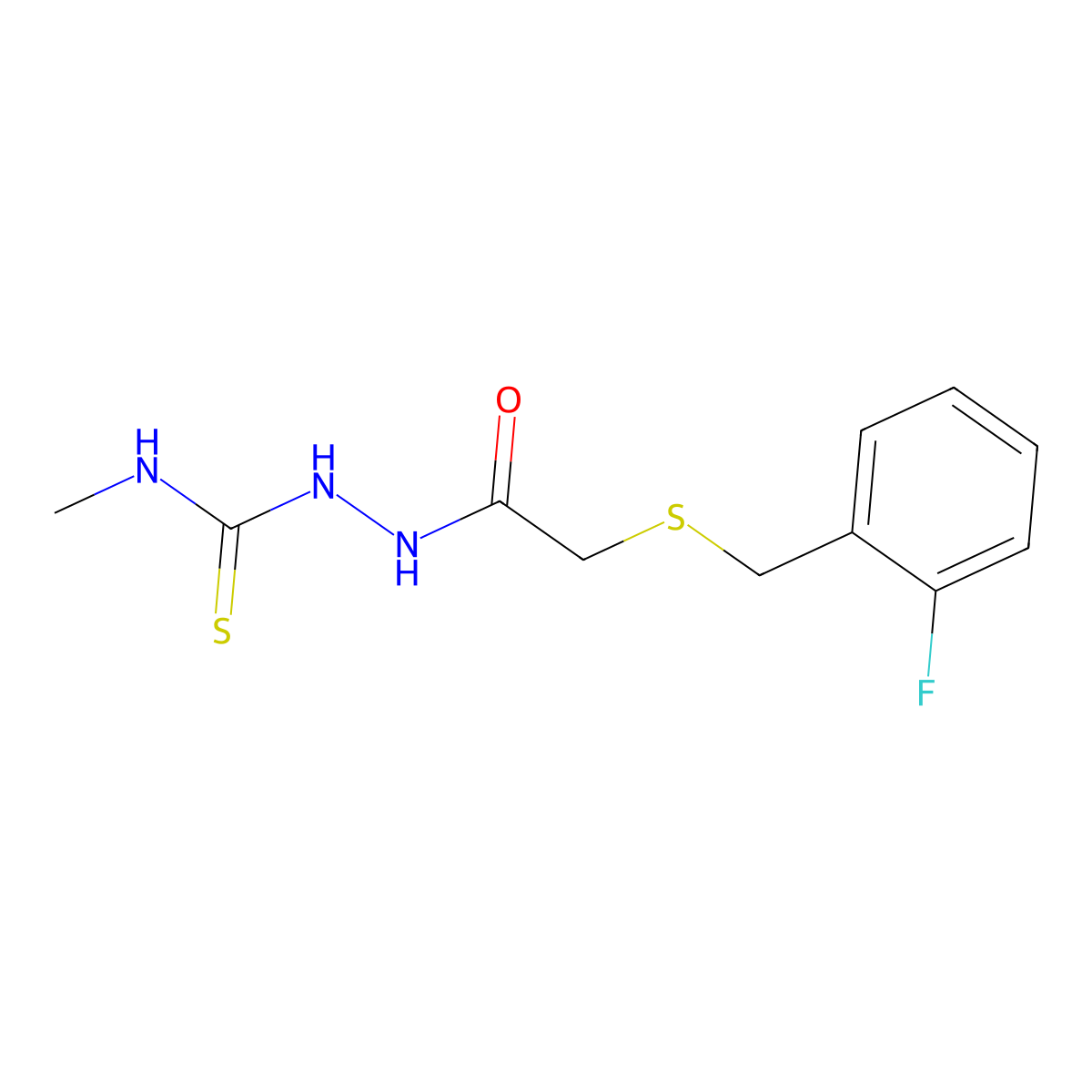 2-{[(2-fluorobenzyl)sulfanyl]acetyl}-N-methylhydrazinecarbothioamide molecular structure, CAS 774189-21-8