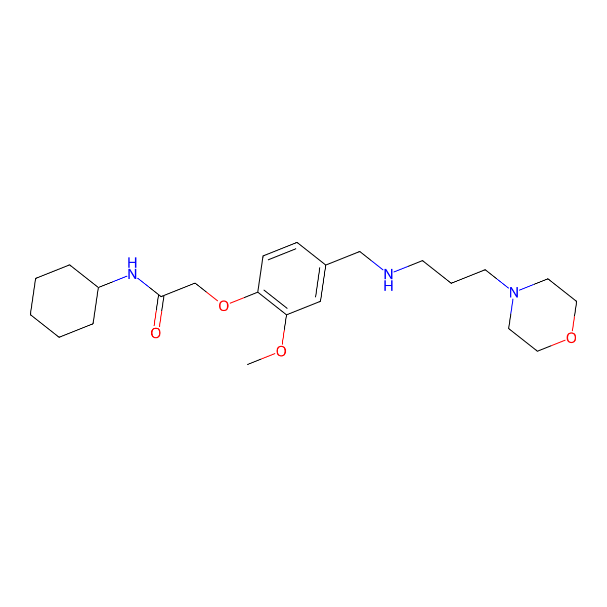 N-cyclohexyl-2-[2-methoxy-4-({[3-(morpholin-4-yl)propyl]amino}methyl)phenoxy]acetamide molecular structure, CAS 774189-40-1
