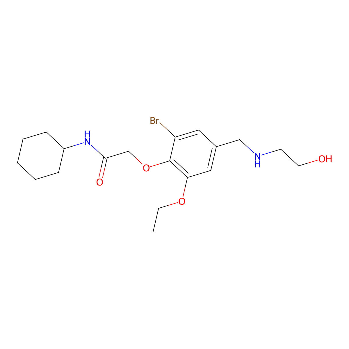 2-(2-bromo-6-ethoxy-4-{[(2-hydroxyethyl)amino]methyl}phenoxy)-N-cyclohexylacetamide molecular structure, CAS 774190-35-1