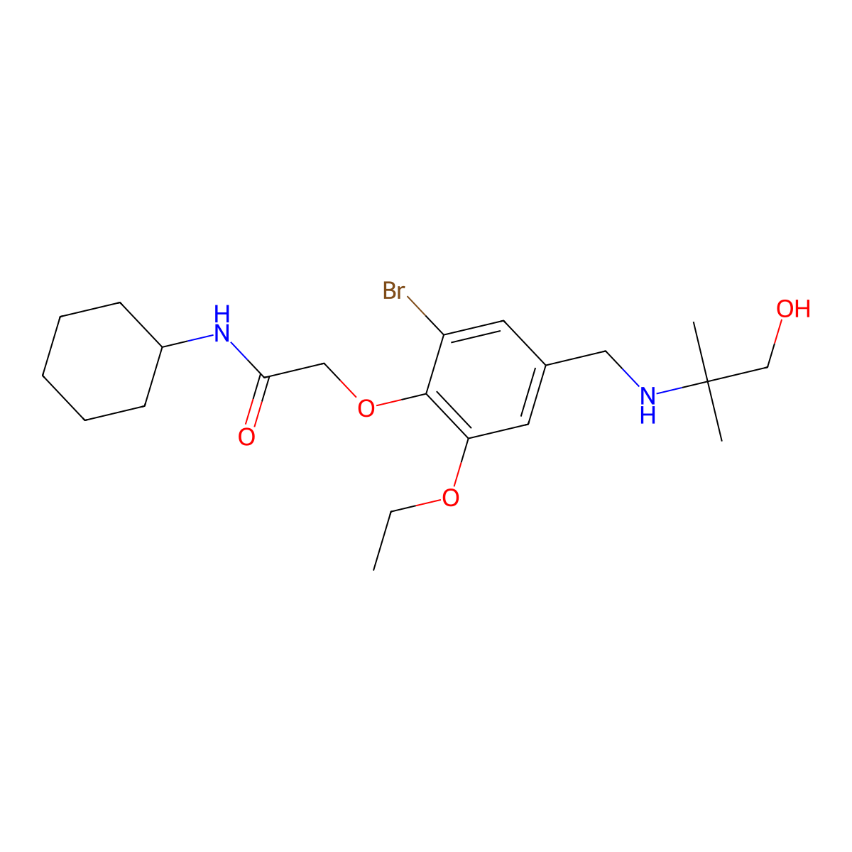 2-(2-bromo-6-ethoxy-4-{[(1-hydroxy-2-methylpropan-2-yl)amino]methyl}phenoxy)-N-cyclohexylacetamide molecular structure, CAS 774190-38-4