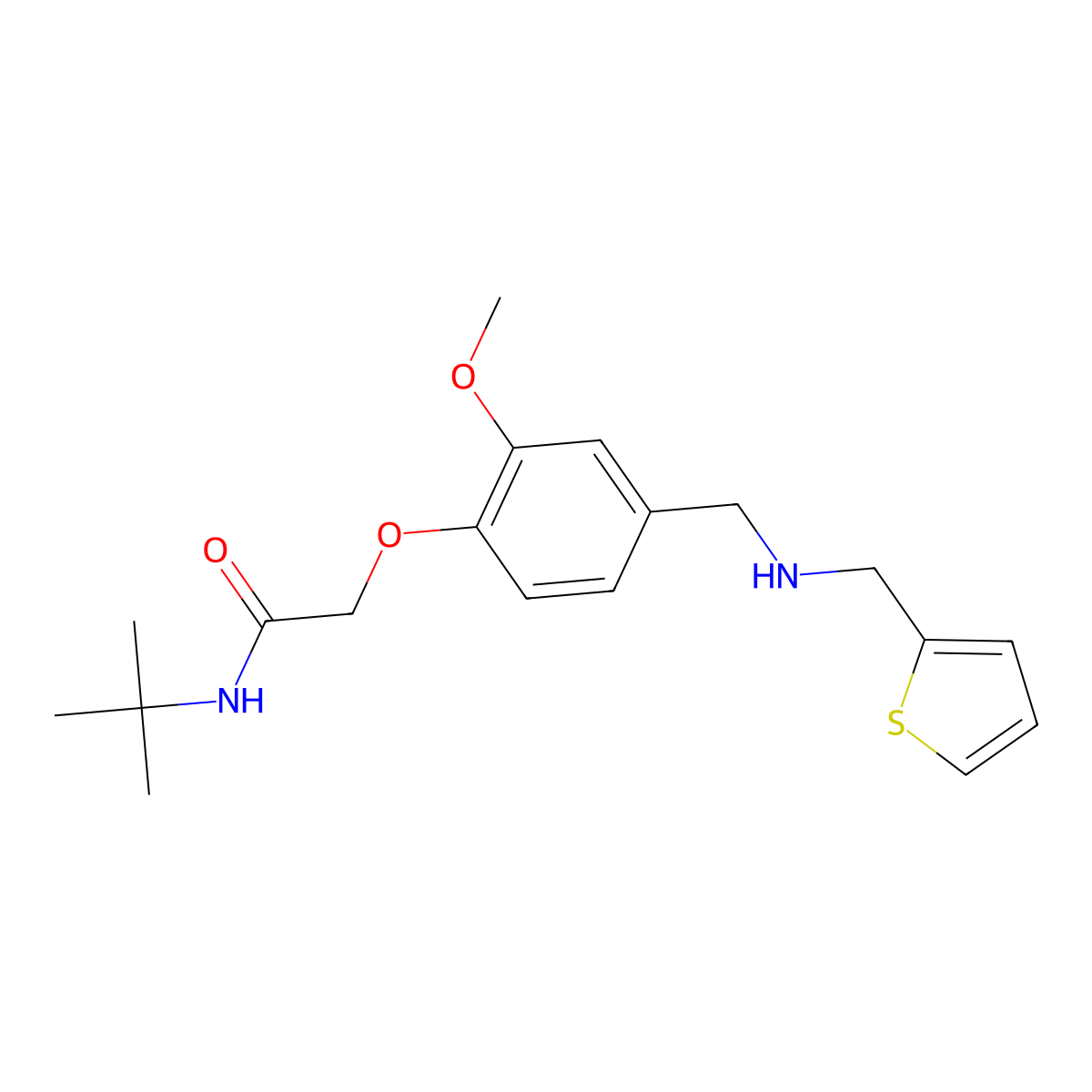 N-tert-butyl-2-[2-methoxy-4-[(thiophen-2-ylmethylamino)methyl]phenoxy]acetamide molecular structure, CAS 774191-28-5