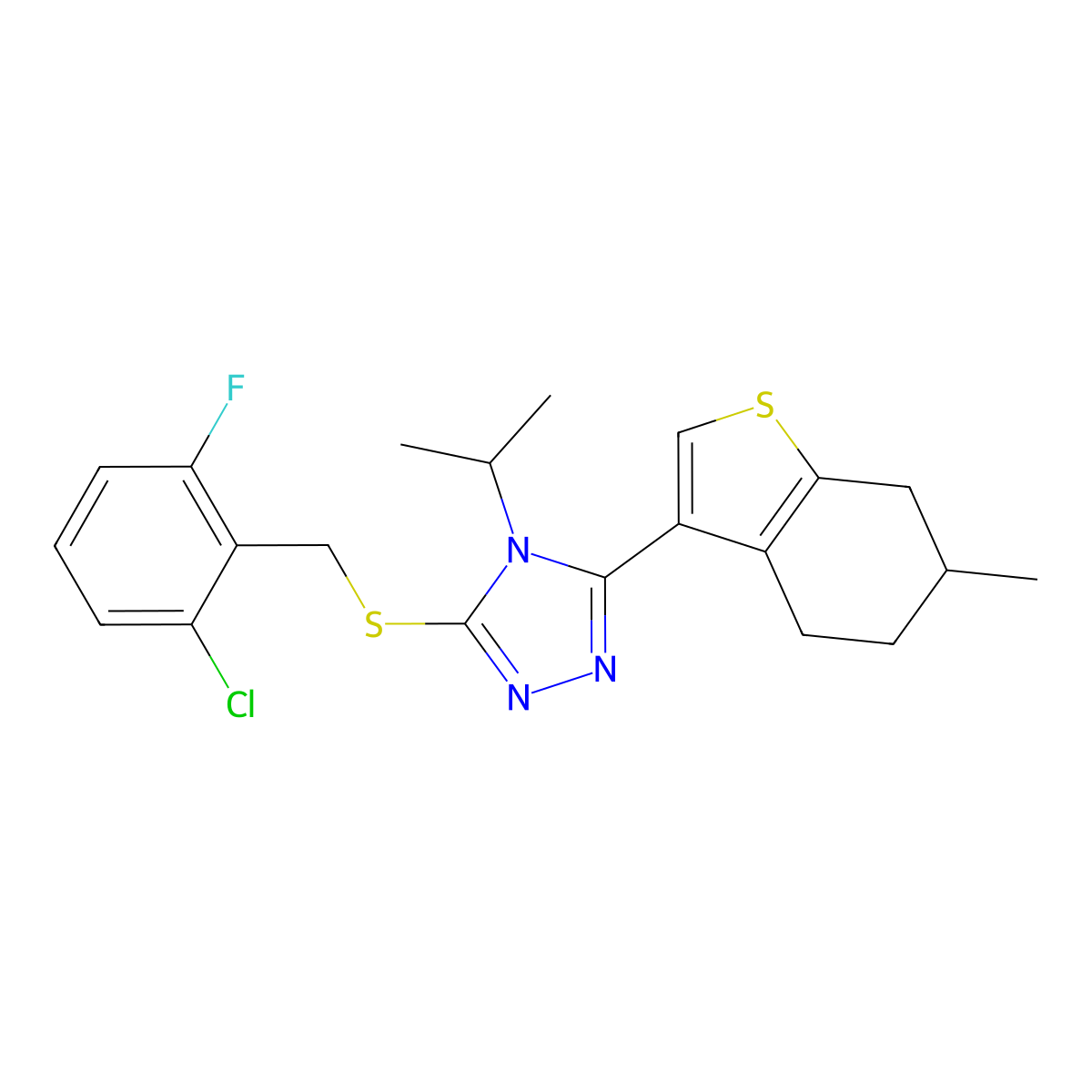 3-[(2-chloro-6-fluorobenzyl)sulfanyl]-5-(6-methyl-4,5,6,7-tetrahydro-1-benzothiophen-3-yl)-4-(propan-2-yl)-4H-1,2,4-triazole molecular structure, CAS 774191-40-1