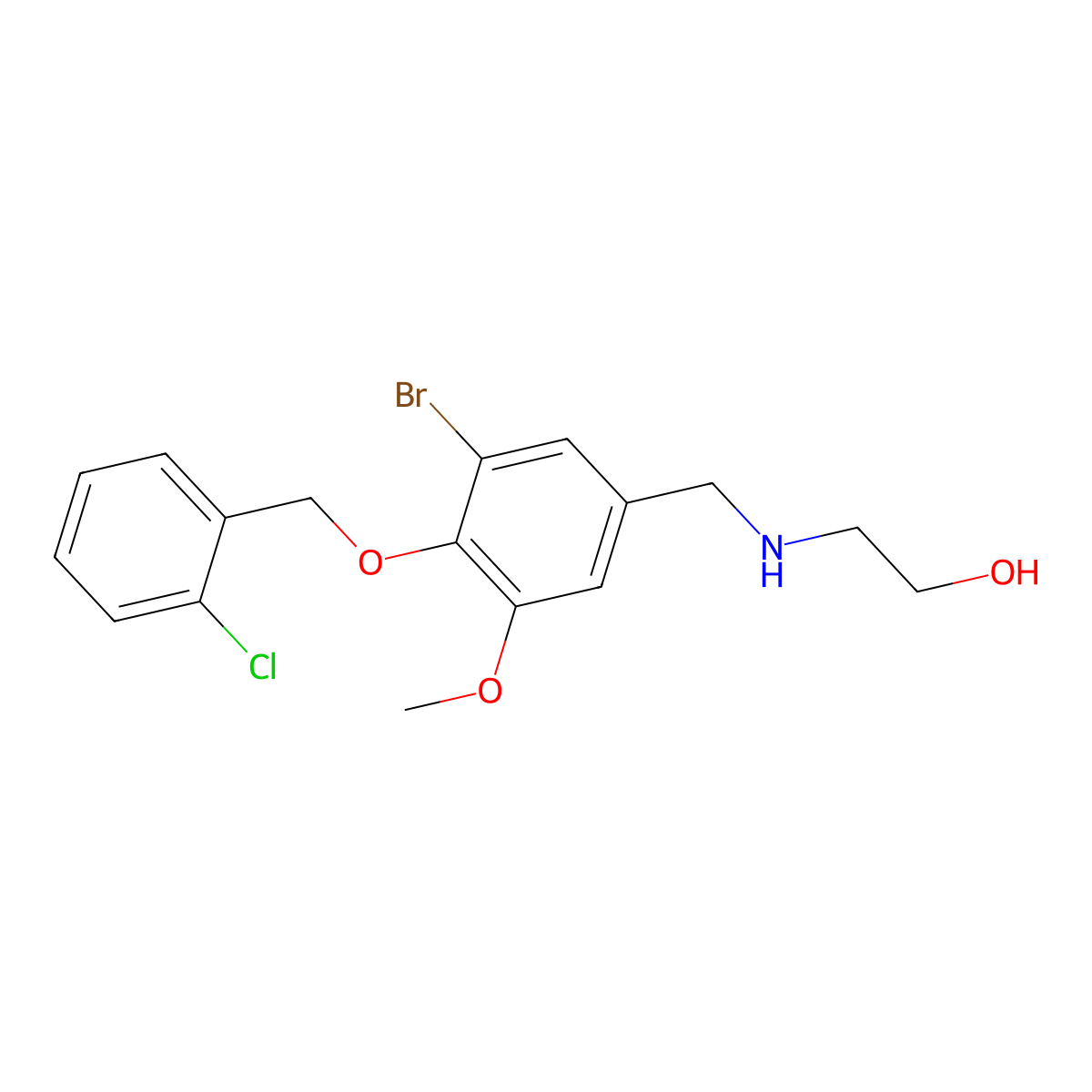 2-({3-Bromo-4-[(2-chlorobenzyl)oxy]-5-methoxybenzyl}amino)ethanol molecular structure, CAS 774191-76-3