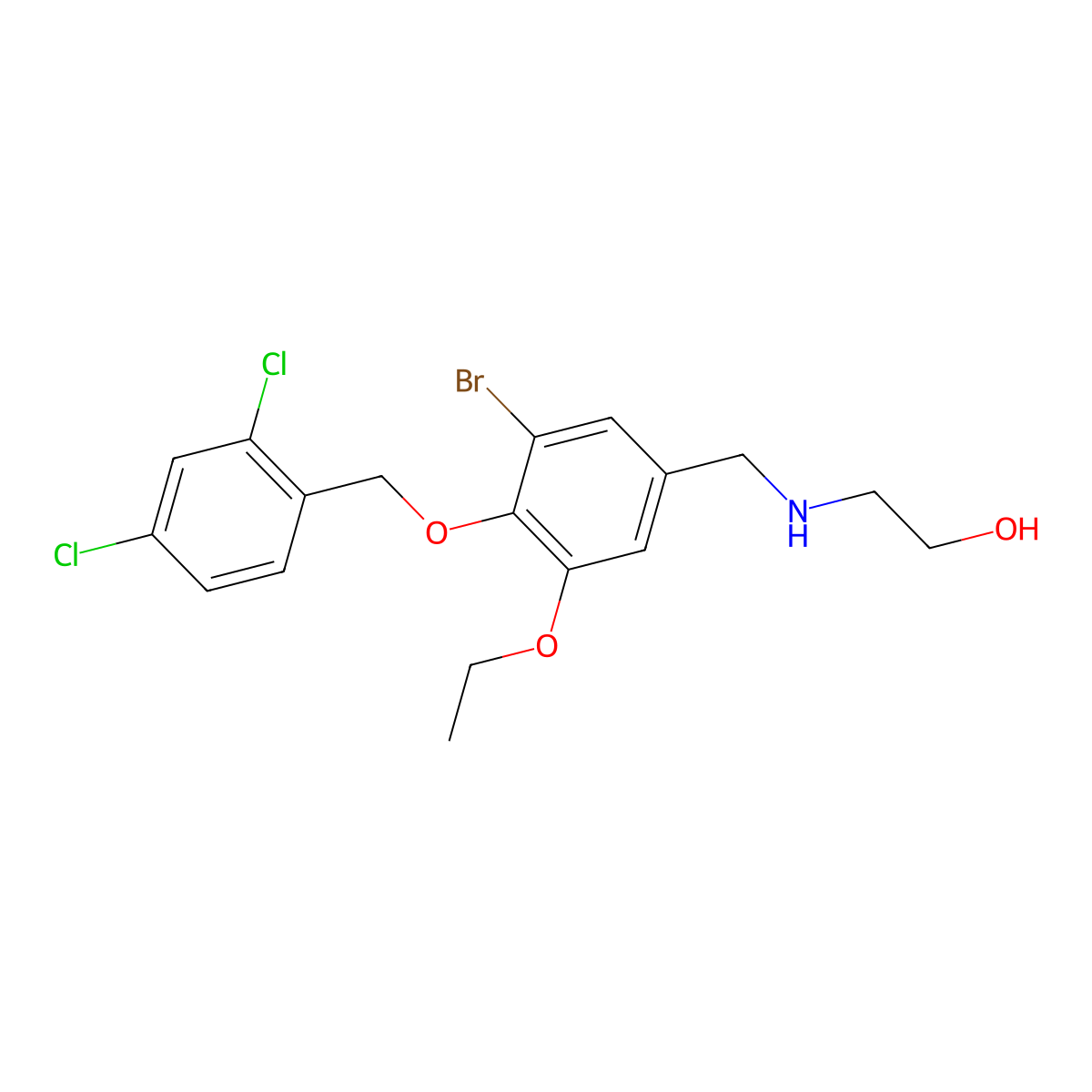 2-({3-Bromo-4-[(2,4-dichlorobenzyl)oxy]-5-ethoxybenzyl}amino)ethanol molecular structure, CAS 774192-38-0