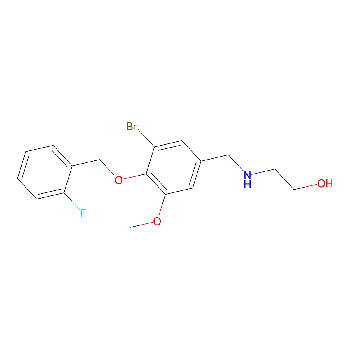2-({3-Bromo-4-[(2-fluorobenzyl)oxy]-5-methoxybenzyl}amino)ethanol molecular structure, CAS 774192-50-6